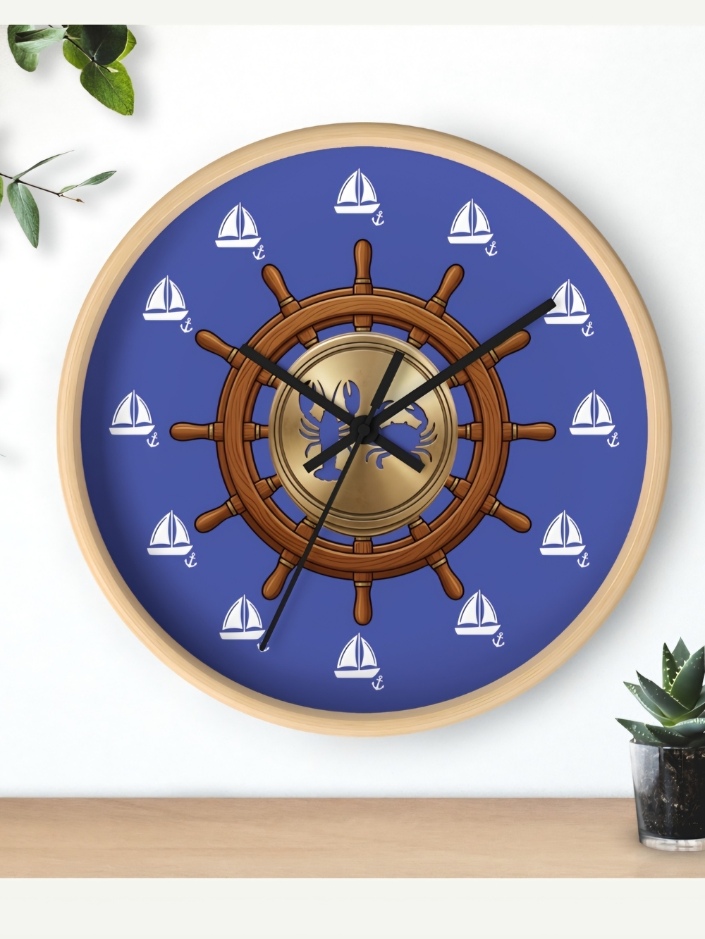 Sea Time Nautical Ship Wheel Wall Clock - Blue 10" X 10"